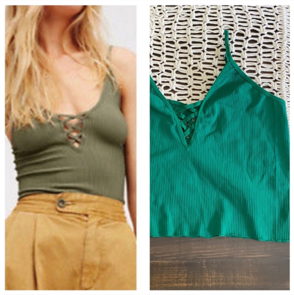 EUC Intimately Free People green cropped camisole tank top